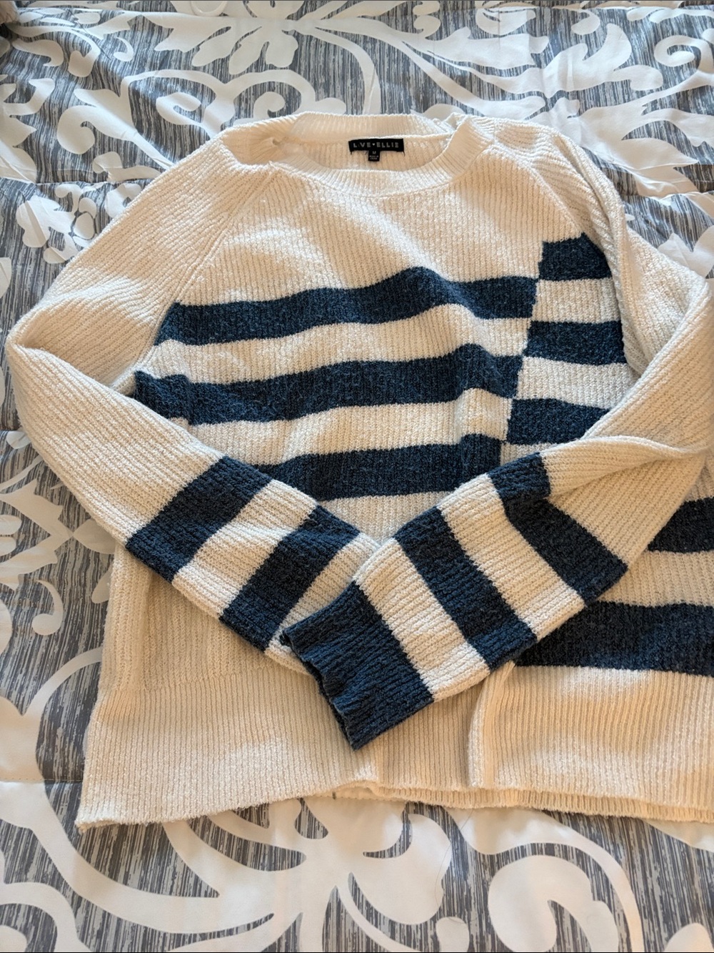 Club Monaco Cream and Navy Striped Knit Sweater